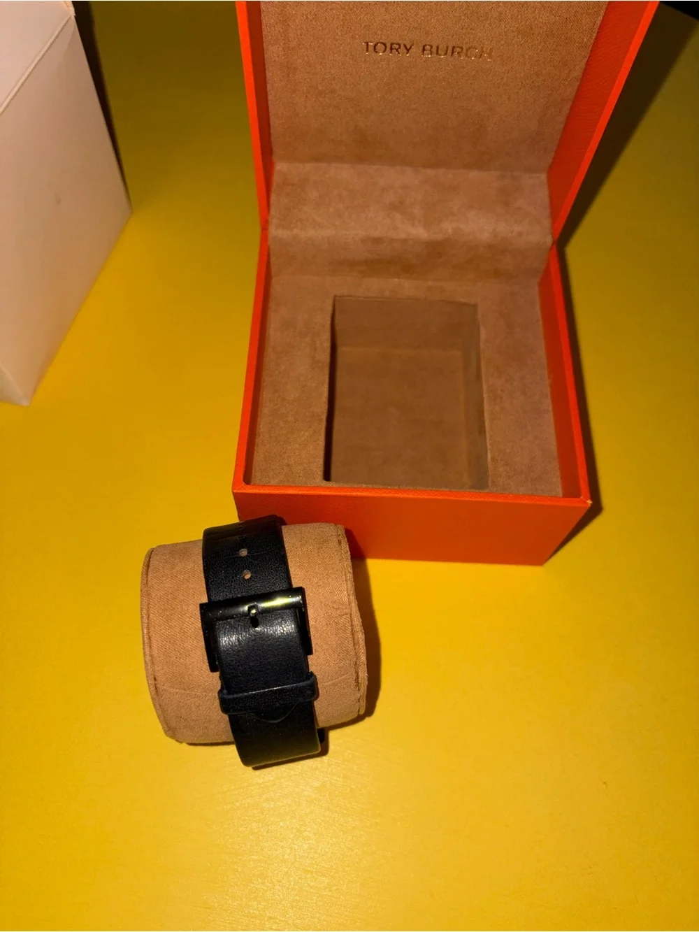 Tory Burch Reva Black Leather Gold Wristwatch w/ Box